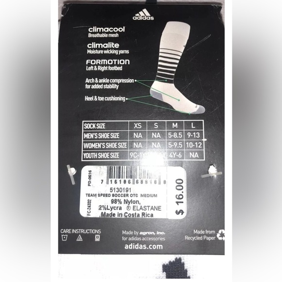 Adidas Team Speed OTC Soccer Socks 1 Pair Men 5-8.5 Wmn 5-9.5 White Black w Logo - Picture 4 of 8